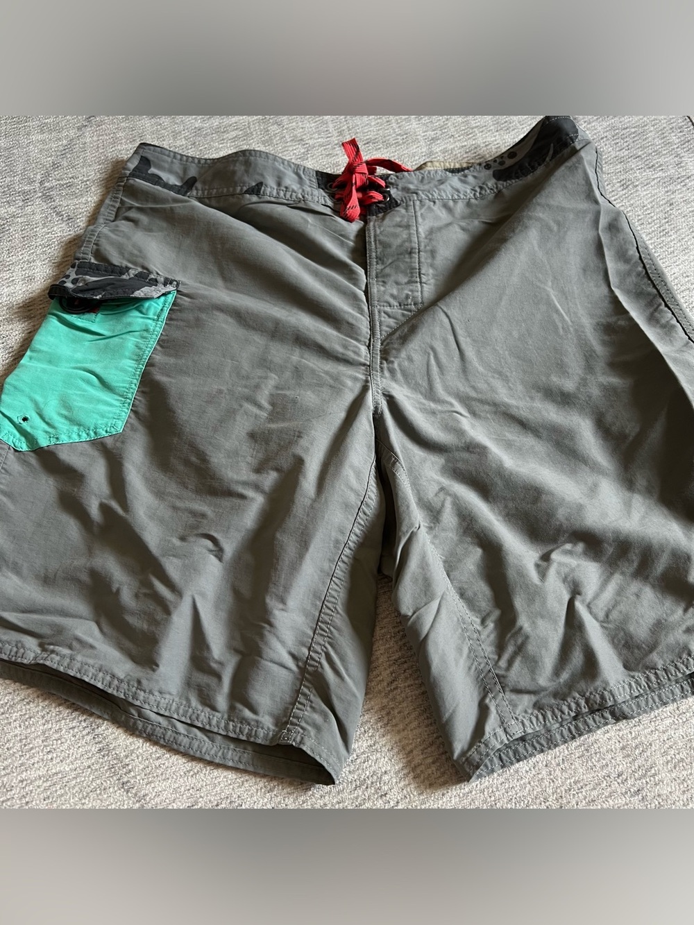 Patagonia Nylon Shorts with Teal Logo Patch and Red Drawcord Size 36